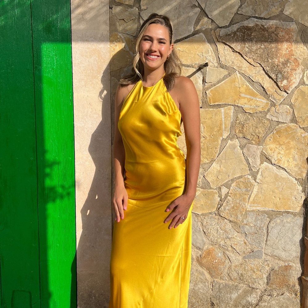 Reformation Satin Halter Maxi Dress in Sunflower - Picture 5 of 8